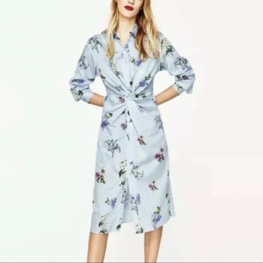 Zara striped midi floral dress